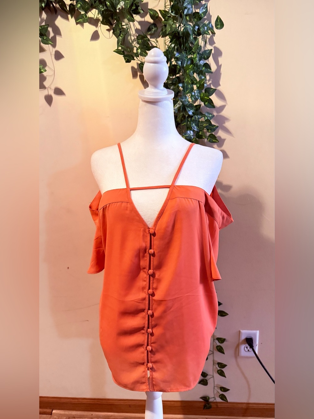 Express Coral Off-Shoulder Strappy Button-Front Blouse